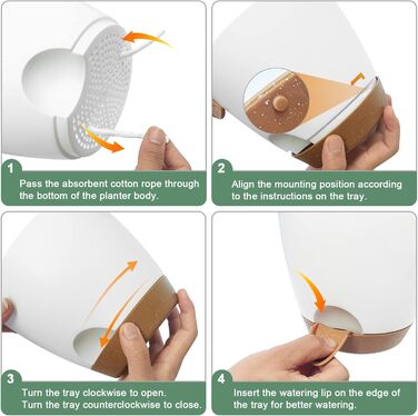 5 кашпо з пластику з системою поливу, 17.8/16.5/15.2/13.9/12.7 см. Самополивні горщики з підставкою, круглі, для квітів, сукулентів, кактусів, для дому, балкону, саду. Білий, коричневий колір