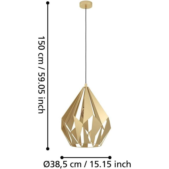 Підвісний світильник EGLO Carlton, підвісний світильник на 3 лампи над обіднім столом, підвісний світильник в ретро дизайні з металу в золоті, підвісний світильник з цоколем E27, L 80,5 см (підвісний світильник Ø 38,5 см)