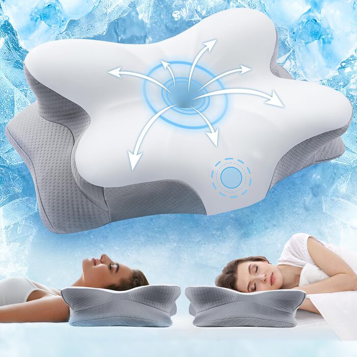 Ортопедична подушка для шиї з Memory Foam, сертифікат Oeko-TEX®, ергономічна подушка для сну на боці, спині та животі, сірого кольору