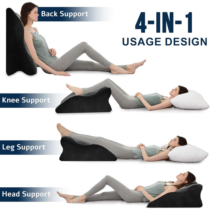 Подушка для ніг Zepphi з піною з пам'яті, трикутна подушка для підтримки ніг, ергономічна подушка для комфорту - ідеальна для дивану, ліжка, відпочинку та дому (Чорний)