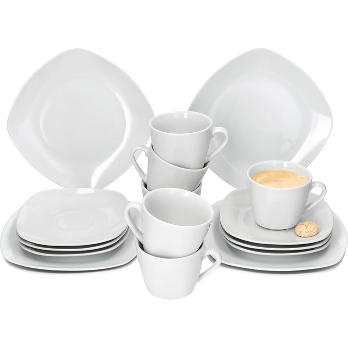 MamboCat Lotta - Комплект кавового сервісу на 6 осіб (18 предметів) | Біле порцелянове кавове сервісу | 6 чашок 170мл, 6 підстаканників, 6 тарілок | Для дому, ресторану, готелю