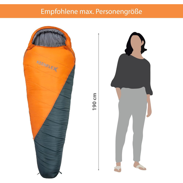 Спальний мішок KeenFlex 3-4 сезони, +7.2°C до -23.4°C, 1500г/2150г, літній та зимовий, для туризму, машинне прання