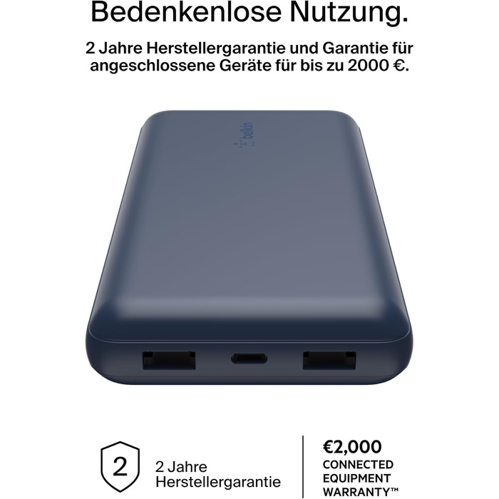 Повербанк Belkin 20K, 20 000 мАг, USB-C/USB-A, включаючи кабель, для iPhone, Galaxy, Pixel - синій