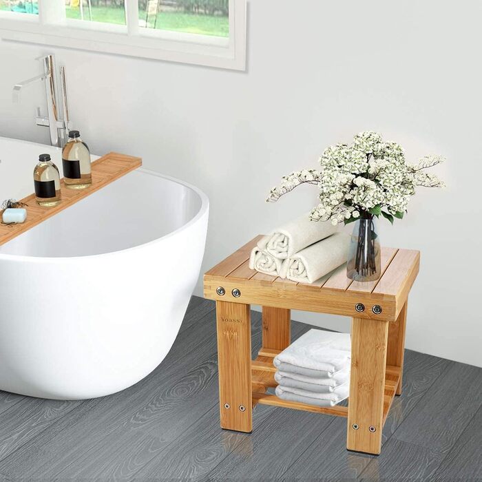 Вінтажний бамбуковий пуф-табурет - 27x23x25 см. Міцний, антиковзний, для дітей, як журнальний столик, підставка для квітів