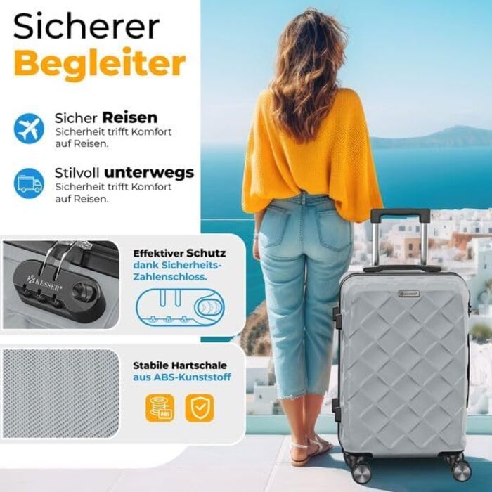 Набір валіз KESSER® 3 шт. | Валізи з ABS, з кодовим замком, ваговою шалькою та органайзером для документів | 360° колеса | Ручна поклажа та великі валізи для подорожей та бізнесу | Сірий колір