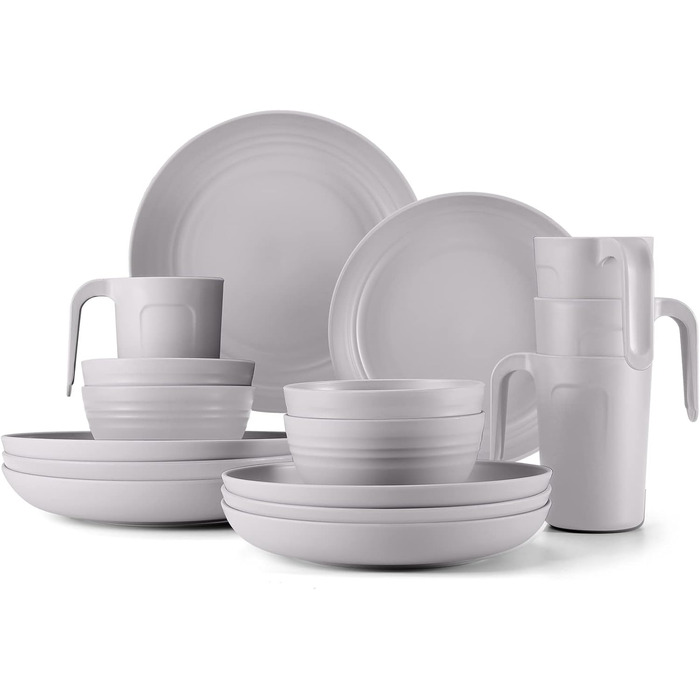 Набір посуду Odoland для кемпінгу на 4 особи, 17 предметів, сірий: тарілки, миски, чашки
