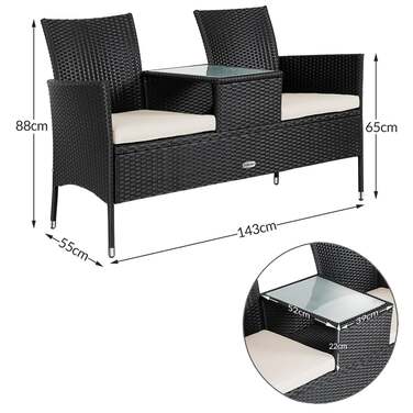 Лавка для кіно з поліротанга чорна 143x55x88см