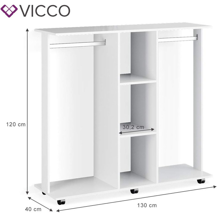 Шафа для одягу Vicco Robbie, біла, 130 x 120 см