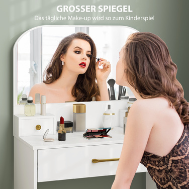 Косметичний столик зі дзеркалом, компактний туалетний столик з 3 висувними ящиками, білий