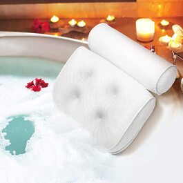 З технологією 3D Air-Mesh і 6 сильними присосками, подушка для ванни, що підтримує шию, ванна для голови, спини та плечей (біла)