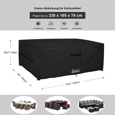 Водонепроникна та вітростійка чохол для садово-патіо меблів Dokon, 230x165x74 см, Oxford-тканина