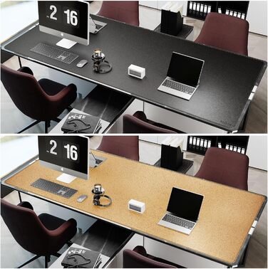 Килимок на стіл MAIDERN XXL 240x100 см двосторонній (шкіра та корк) — водонепроникний килимок для миші, офісу та геймінгу, чорний