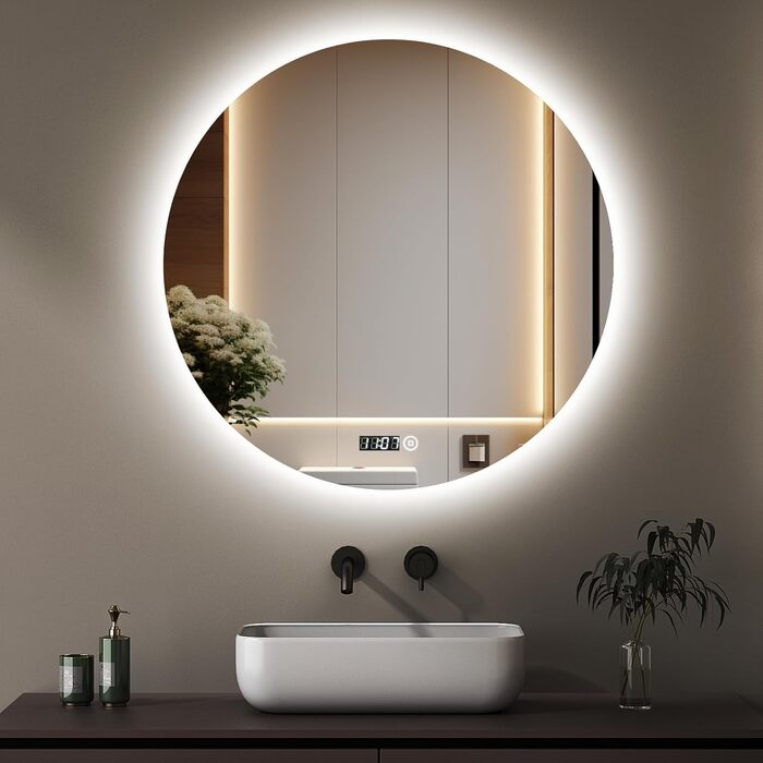 Дзеркало для ванної кімнати з підсвічуванням та годинником Boromal, 50x70 см, диммер, 3 кольори світла (3000-6500K), 2470LM