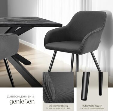 Тектейк® 4x зручний стілець для їдальні з підлокітниками, оббитий, крісло-пуф, lounge стілець для вітальні, їдальні, сучасні кухонні стільці, офісний стілець - (набір 2 шт, антрацит/чорний)