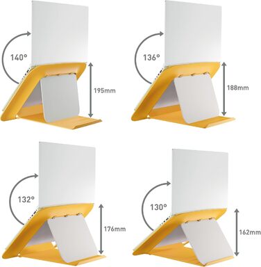 Підставка для ноутбука Leitz Ergo, регульована по висоті, для ноутбуків 13'-15', з 80% переробленого пластику, 6 положень висоти та кута, компактна, 100% перероблювана, артикул 64240089 (Стандарт, Теплий жовтий)