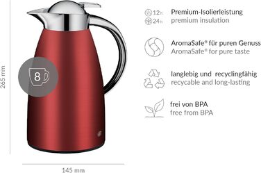 alfi SIGNO 1.0л термокружка з нержавіючої сталі, срібляста сатинова, з термоізоляцією, з скляною колбою, з кришкою-поворотом, зручна в використанні