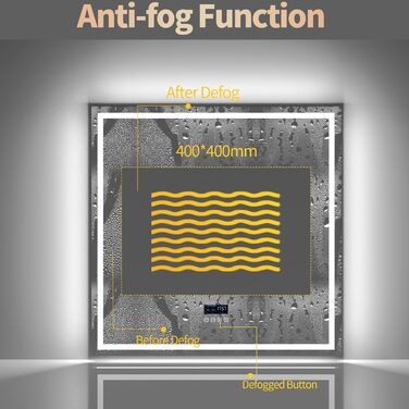 Дзеркало для ванної кімнати LUVODI LED з підсвічуванням, 40x50 см, водонепроникне, сенсорне управління, 3 колірні температури, регулювання яскравості, антизапарник, Bluetooth, заднє та переднє освітлення