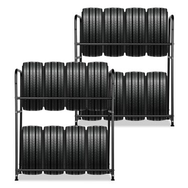 Стеляж для шин на 8 шин, 2x стійка для шин 107 x 46 x 117 см, вішалка для шин з місткістю 180 кг, захисна кришка для шин, регульована висота, для підвалу, майстерні
