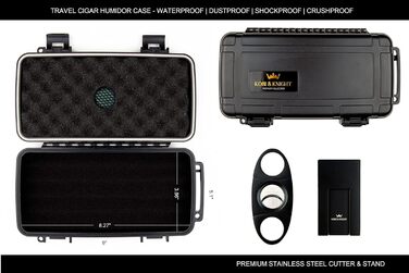 Вишуканий вологостійкий кейс для сигар Kobi & Knight з різаком та підставкою – аксесуар для сигар, подарунковий набір для 12.7 x 20.3 см сигар
