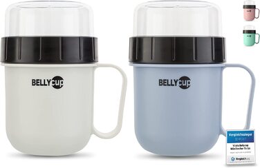 Чашка для пластівців BELLYCUP-м'ятна, сіра , рожева або - в одній або двох упаковках - ваша зручна кружка для пластівців на ходу - Каша з йогурту, салат, супи, каша без бісфенолу А (Сірий / синій подвійний пакет)