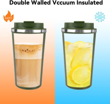 ERBO Термокружка для кави з нержавіючої сталі, 380 мл, 2 шт. (білий + рожевий) + 510 мл (зелений)