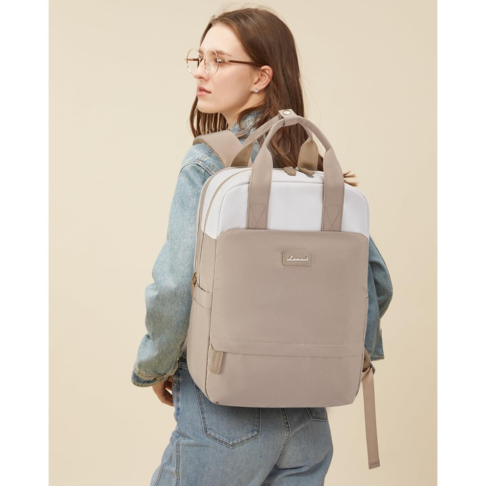 Сумка-рюкзак LOVEVOOK для жінок, 15.6 дюймів, для ноутбука, шкільний, підлітковий, елегантний, для подорожей, для дівчаток, водонепроникний, для роботи, для навчання, універсальний, бежевий, хакі