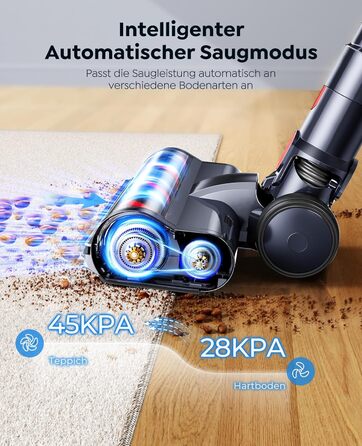 Бездротовий акумуляторний пилосос SunSare 600W з потужністю всмоктування 50000Pa, 65 хвилин роботи, док-станція, автоматичний режим, сенсорний екран, висувний шланг 1м для твердих поверхонь, килимів та шерсті тварин