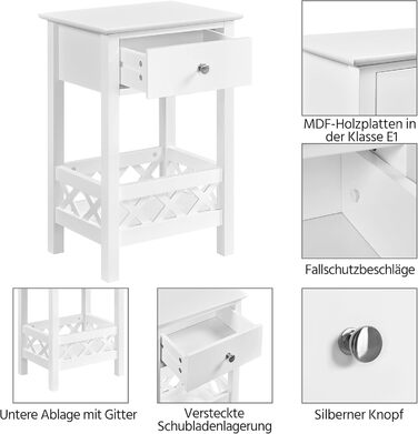 Приліжкова тумбочка Yaheetech з ящиком, тумбочка, 40x30x61 см, біла, 1 шухляда, 1 кошик