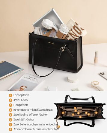 LOVEVOOK Сумка для ноутбука 15.6 дюймів, жіноча, велика, водонепроникна, сумка-шоппер, ділова, з PU шкіри, для офісу, навчання, чорна