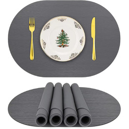 Силиконові серветки на стіл, овальні серветки для обіднього столу, комплект 4 шт., неслизькі, водонепроникні, термостійкі, килимки для тераси (темно-сірий, овальні)