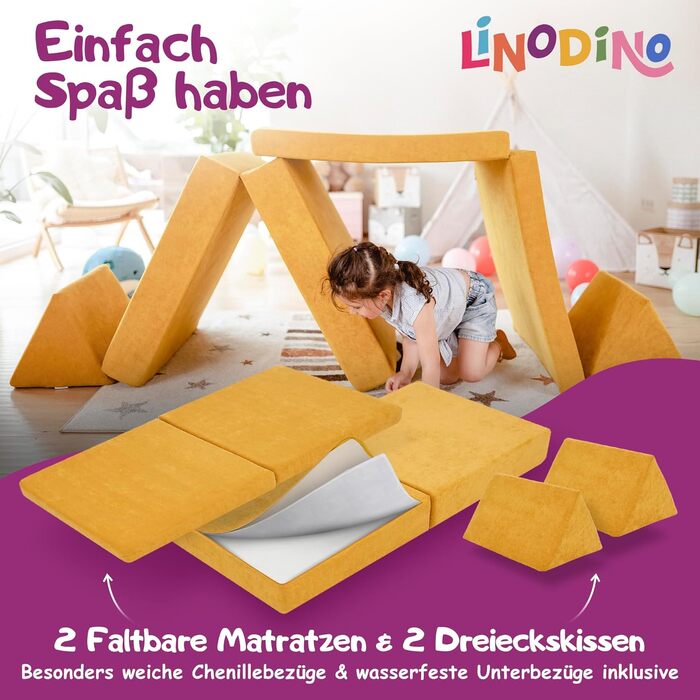 Linodino® дитяче ігрове крісло-диван з м'яких кубиків | Дитячий диванчик та куточок для ігор | Кубики для дітей | Сертифікат Oeko-Tex 100 | Бджолиний колір