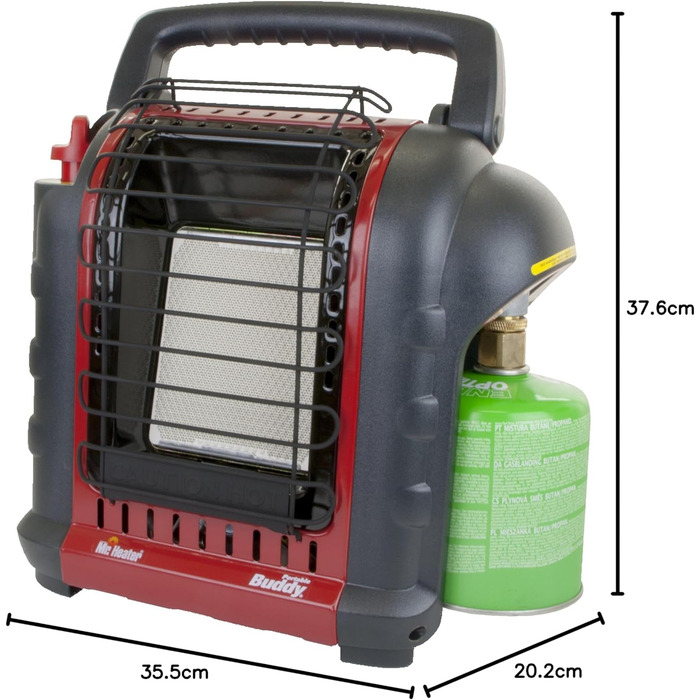 Портативний газовий обігрівач Mr Heater MH9BDF - Газовий обігрівач з газовим балоном - Газовий обігрівач - Кімнати до 26м2 - Підходить для картриджів пропану G31 та бутану/пропану G3031 - Чорний/Червоний Великий