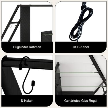 Підвісні полиці YU YUSING з RGB підсвічуванням 7 кольорів, геймерські полиці з 8 гачками, стелажі для демонстрації, настінні вітрини з 2 скляними полицями, підвісні шафи для спальні, кухні, бару, ігрової кімнати, декор, гексагон, карбонове покриття