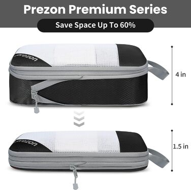 Набір компресійних органайзерів для одягу в подорож 6 шт, прозорі пакувальні куби для валізи, легкі та міцні органайзери для багажу, чорні