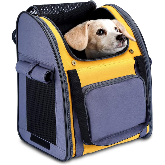 Рюкзак для кішок HAPPY HACHI, портативний рюкзак для домашніх тварин, складаний рюкзак для перенесення кішок з сітчастим вікном, водонепроникний рюкзак для цуценят, сумка для собак сірого і жовтого кольорів