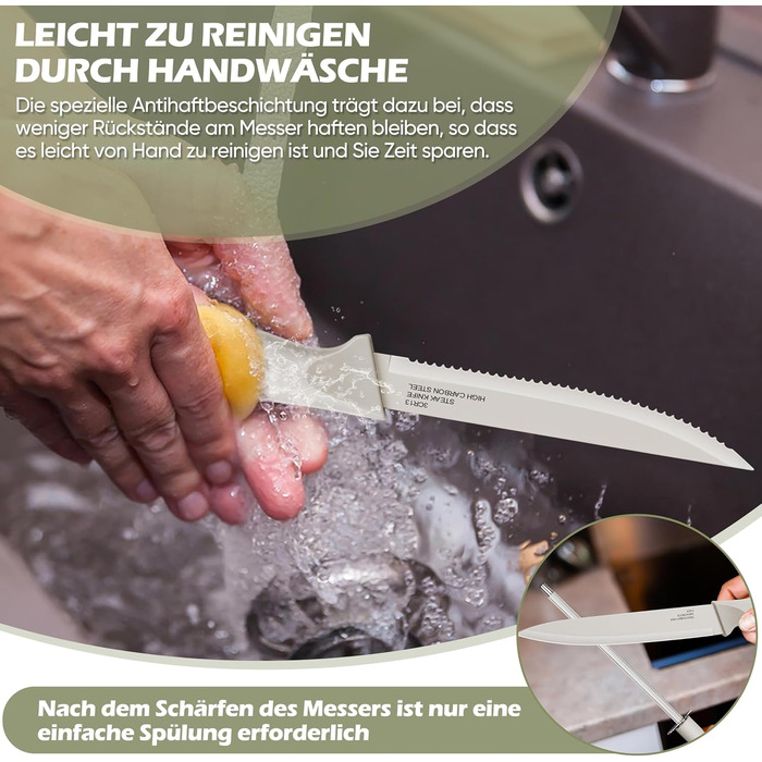 Набір ножів Homikit з підставкою: 6 стейк-ніжів, кухонні ножі, ніж для заточування, нержавіюча сталь, кухонний аксесуар