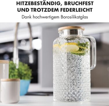 Скляна карафа з кришкою та фільтром 2 л - карафа для води з Borosilikat скла, Gluggle Jug