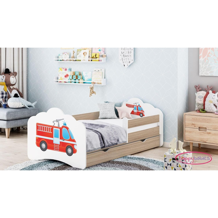 Дитяче ліжечко Happy Babies MOBI 160 x 80 Дитяче ліжко із захистом від падіння та ящиком для зберігання Молодіжне ліжко з кольоровою наклейкою Дитяче ліжечко з матрацом 80x160 Дитяче ліжко для дівчинки хлопчиків Дуб Сонома (М16)