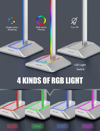 Нова підставка для навушників bee RGB із зарядним пристроєм USB-C та передачею даних для всіх гарнітур (Plateado)