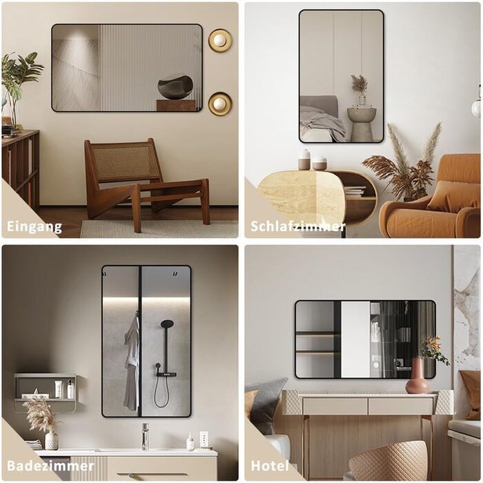 Дзеркало Boromal Schwarz кругле на стіну з реміннем, велике, 70x100 см. Підходить для ванної кімнати, вітальні, спальні, передпокою.