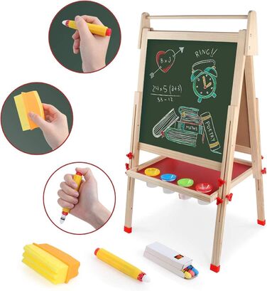 Дитяча дошка-мольберт Kramow з двома сторонами та магнітною поверхнею. Ідеальний подарунок для творчості та навчання дітей від 3 років