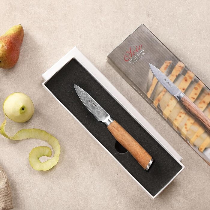 Ніж кухонний Wakoli з дамаської сталі (VG10) з 20 см лезом – гострий та збалансований – ніж з ручкою з оливкового дерева в подарунковій коробці – ніж кухарський для професіоналів та любителів (ніж для шаткування)