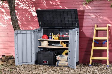 Keter Store It Out Nova пластиковий садовий сарай, 132x71,5x113,5 см, 880 л, для 2 сміттєвих баків по 120 л, вуличний, захист від негоди, замикається, світло-сірий
