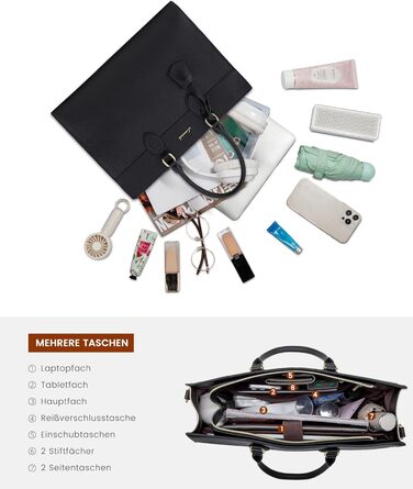 Сумка для ноутбука LOVEVOOK 15.6 дюймів, велика робоча сумка, шопер, акцентна сумка, водонепроникна сумка з PU шкіри, для бізнесу, роботи, навчання, чорна