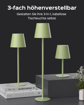 LED-лампа настільна Jackyled бездротова, перезаряджувана, 5000mAh, 3 рівня висоти, 3 температури кольору, регульована яскравість (зелена, 1 шт.)