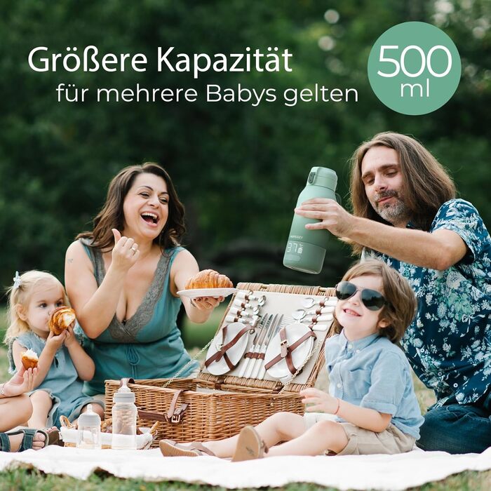 Momcozy MW05 портативний підігрівач для пляшечок, 500 мл, акумулятор 24 години, 2 режими нагріву для дитячого харчування та води, швидкий нагрів за 3 хв, зелений