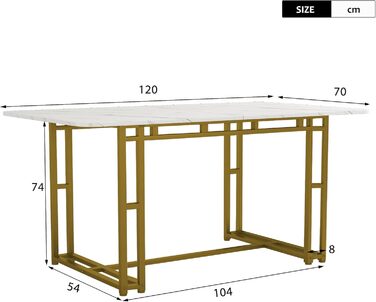 Стіл обідній Merax 140x80 см, прямокутний, з малюнком мармуру, на 4-6 осіб, металевий каркас, регульовані ніжки, для ресторану, вітальні, кухні, білий/чорний