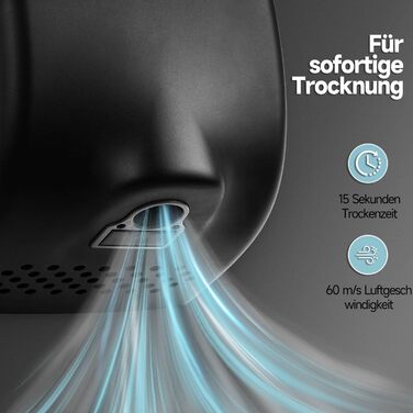 Anydry 2803Y Міні-сушарка для рук, 1350W, нержавіюча сталь, матове чорне покриття, для дому та бізнесу