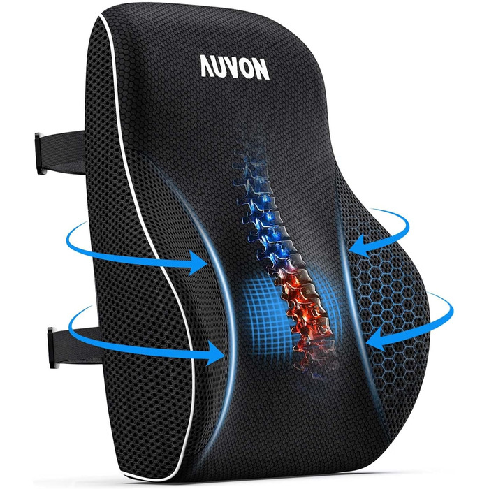 Подушка для попереку AUVON для автомобіля та офісного крісла, підтримка поперекового відділу, покращення постави, піна з пам'яті
