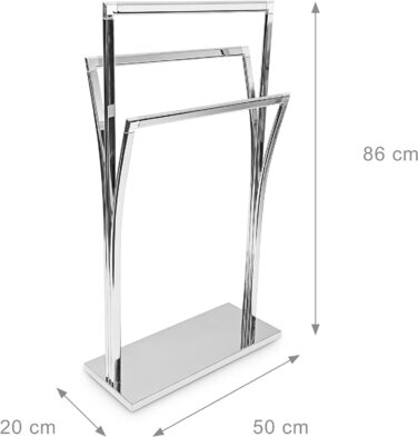 Вішалка для рушників Relaxdays, 86x50x20 см, 3 шт. анги, вид з нержавіючої сталі, окремо стояча, срібло